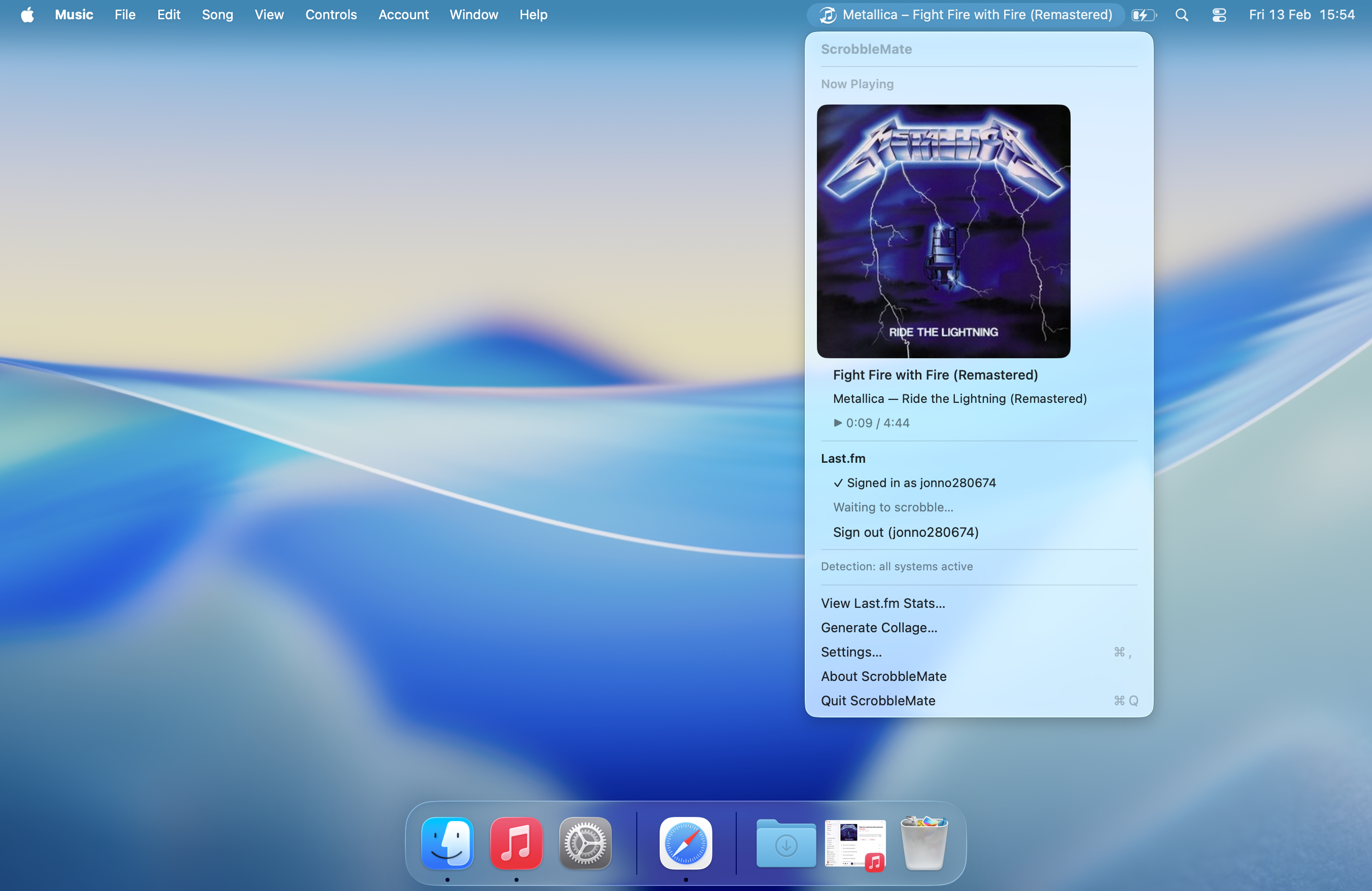 ScrobbleMate showing currently playing track
